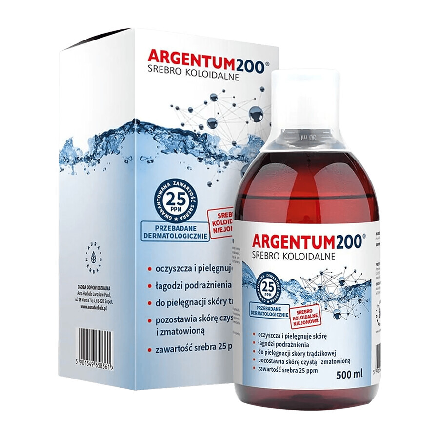 Aura Herbals Argentum 200, plata coloidal 25 ppm, tónico, 500 ml