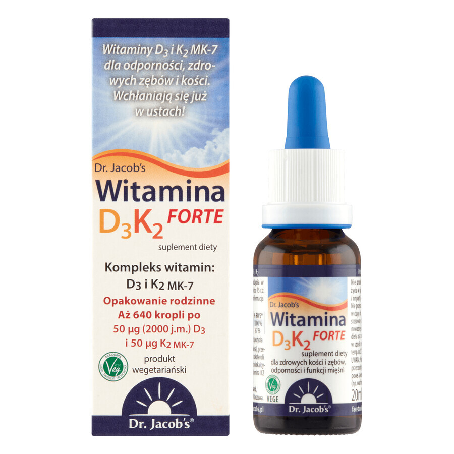 Vitamin D3+K2 Forte, drops, 20 ml, Dr. Jacob's