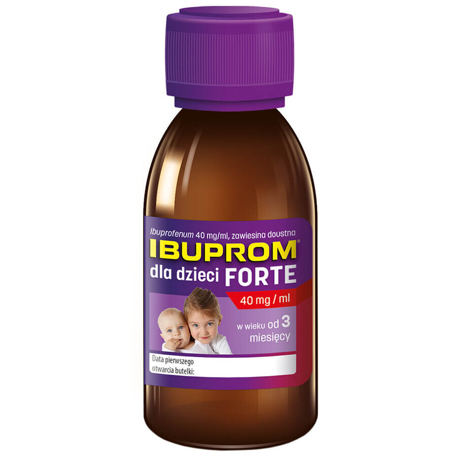 Ibuprom voor kinderen Forte 200 mg/ 5ml, orale suspensie vanaf 3 maanden, aardbeiensmaak, 100 ml