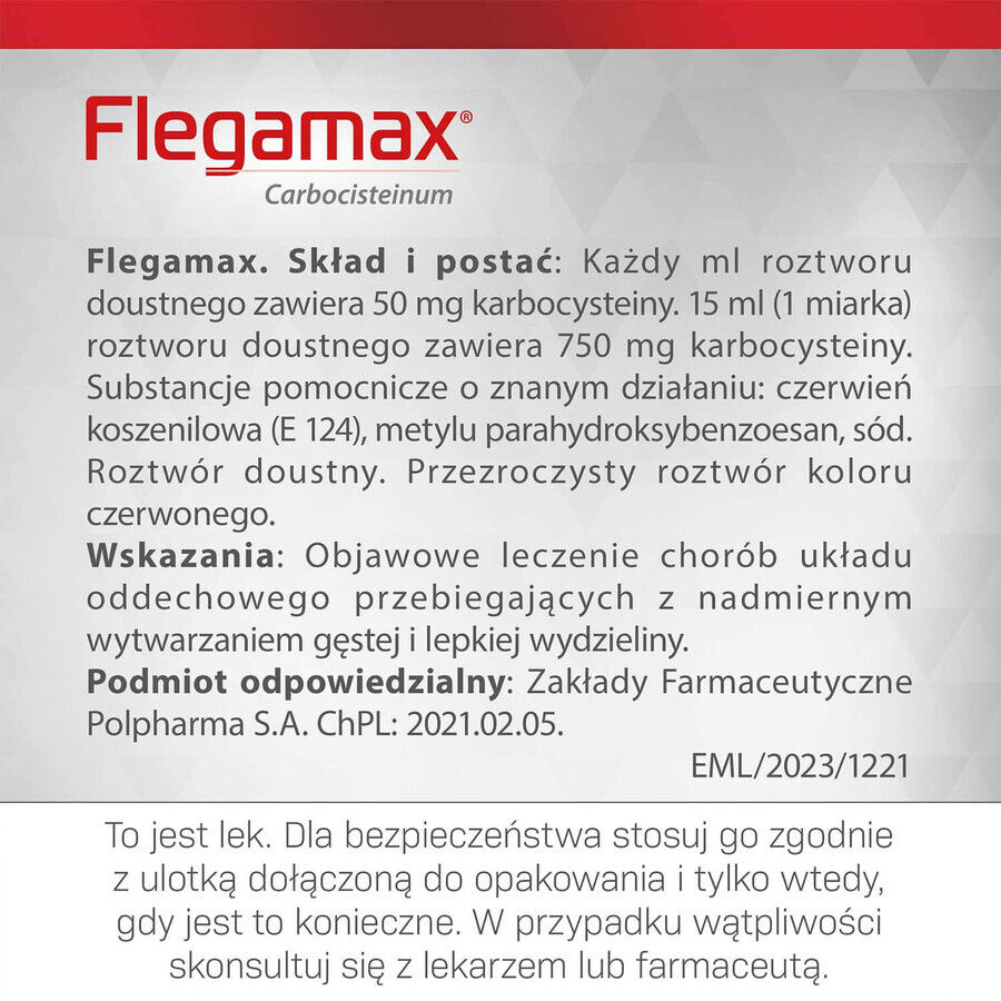 Flegamax 50 mg/ml, oplossing voor oraal gebruik, 120 ml