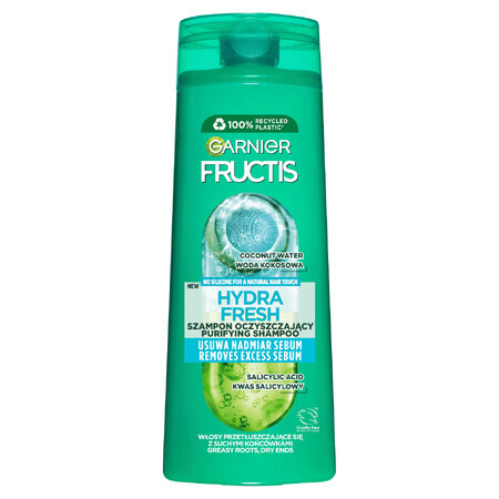 Garnier Fructis Hydra Fresh, shampooing fortifiant pour cheveux gras avec pointes sèches, 400 ml