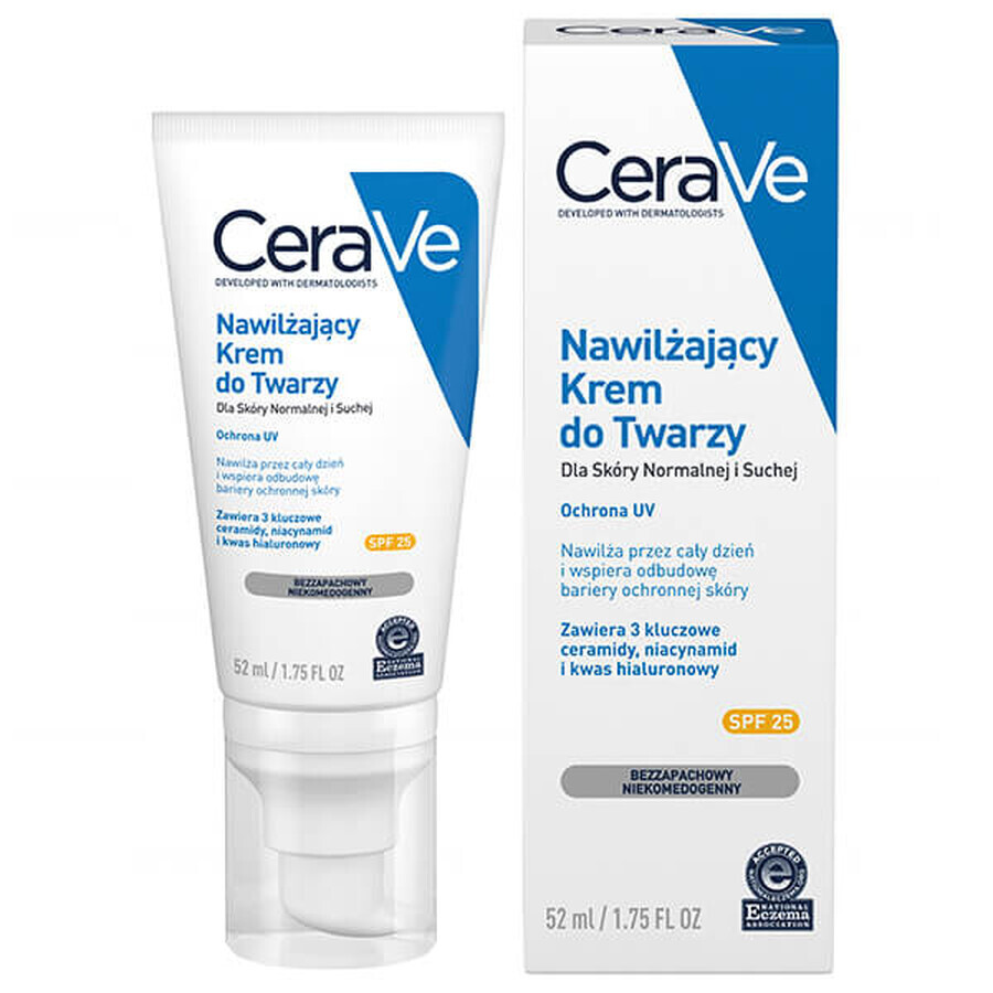 CeraVe, hydraterende gezichtscrème met ceramiden, normale en droge huid, SPF 25, 52 ml