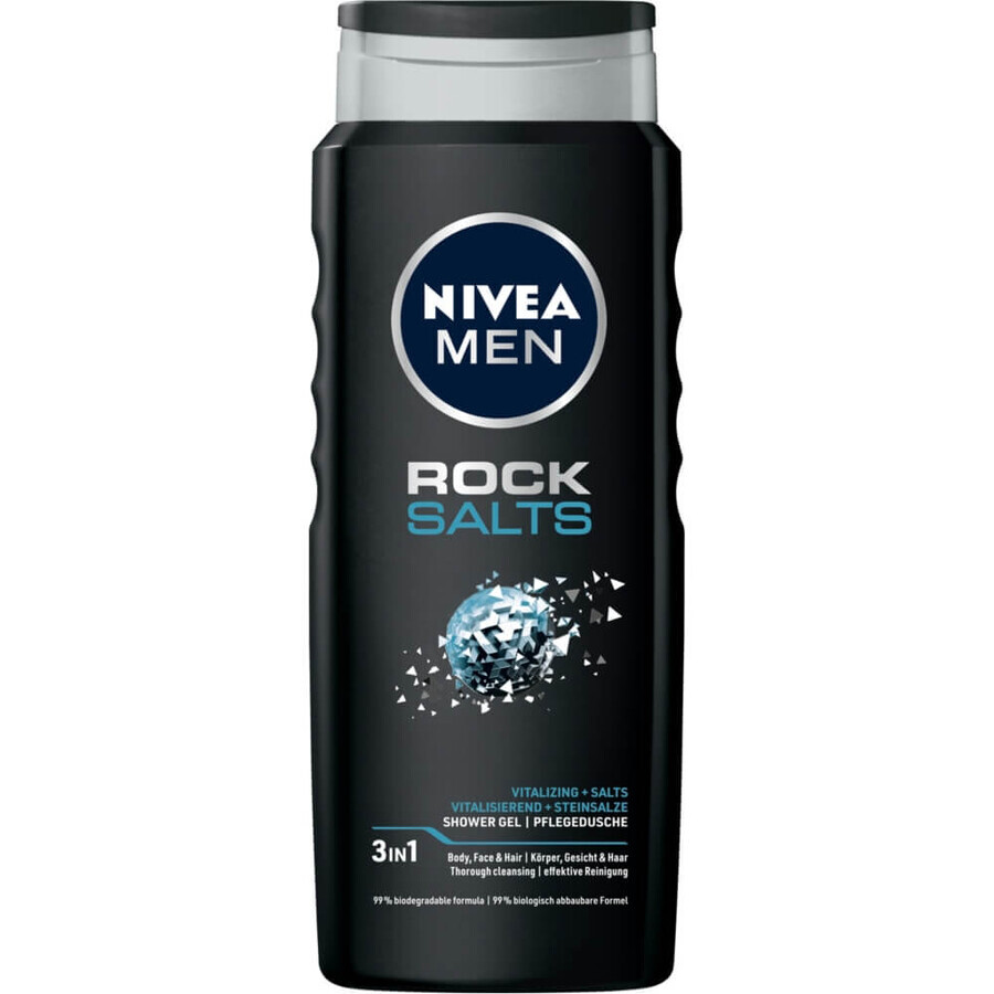 Nivea Men, Gel de duș 3 în 1 pentru față, corp și păr, săruri de rocă, 500 ml