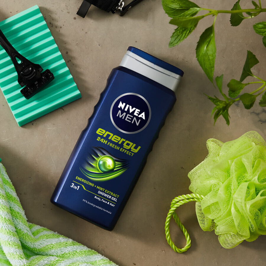 Nivea Men, Gel de duș 3 în 1 pentru față, corp și păr, Energy, 250 ml