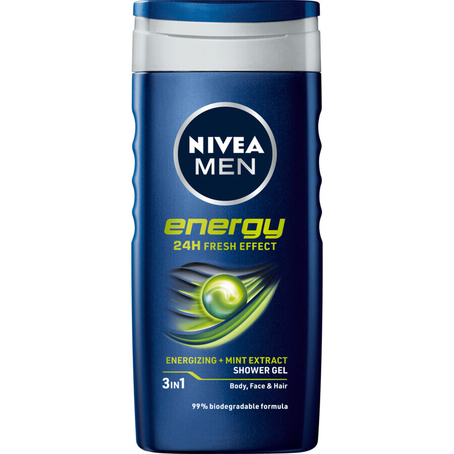 Nivea Men, Gel de duș 3 în 1 pentru față, corp și păr, Energy, 250 ml