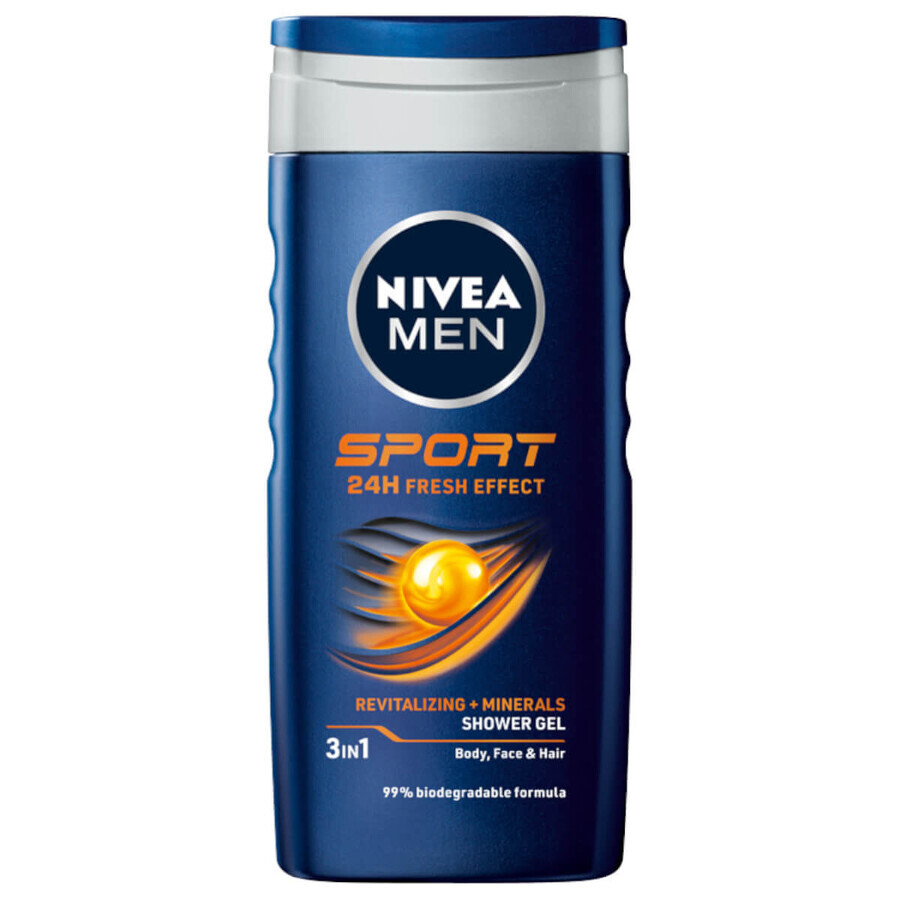 Nivea Men, Gel de duș 3 în 1 pentru față, corp și păr, Sport, 250 ml