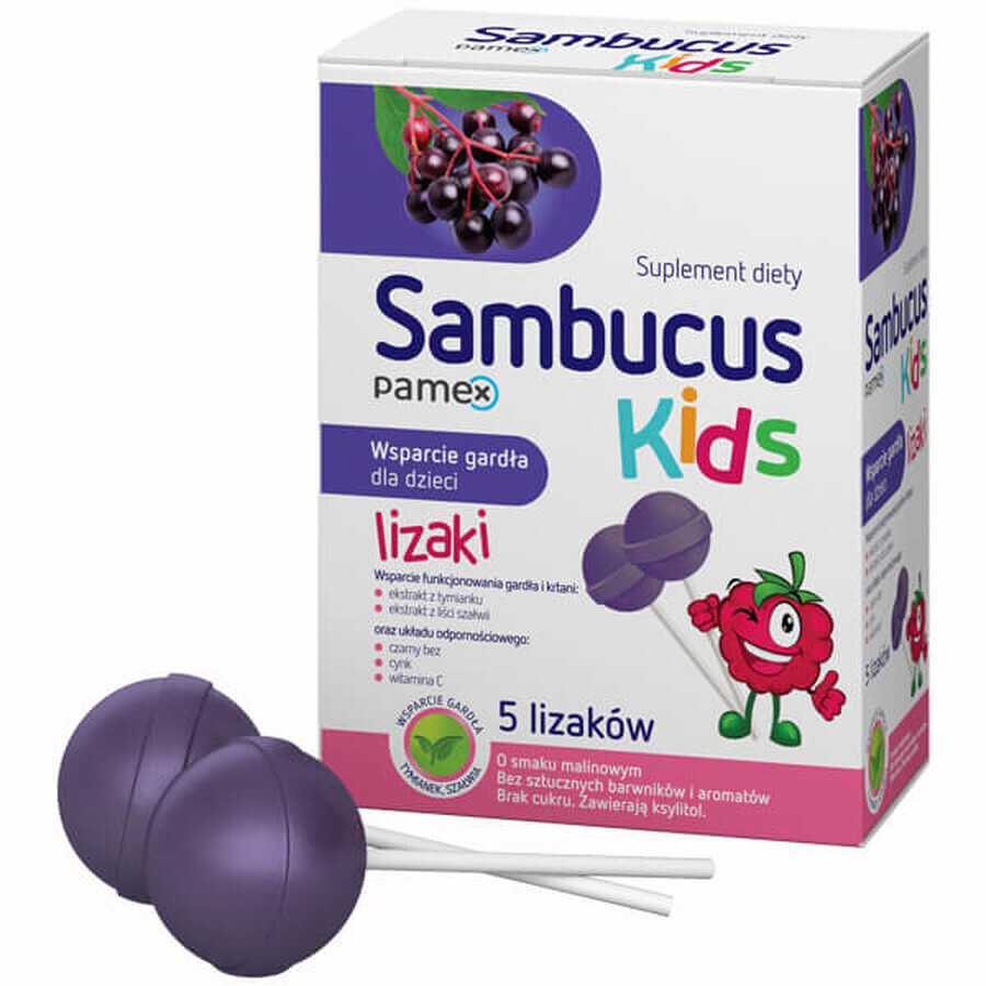 Sambucus Kids Lollipops, raspberry flavor, 5 pieces