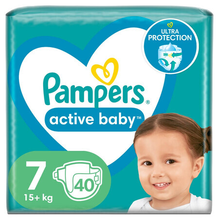 Pampers Active Baby, Windeln, Größe 7, 15+ kg, 40 Stück