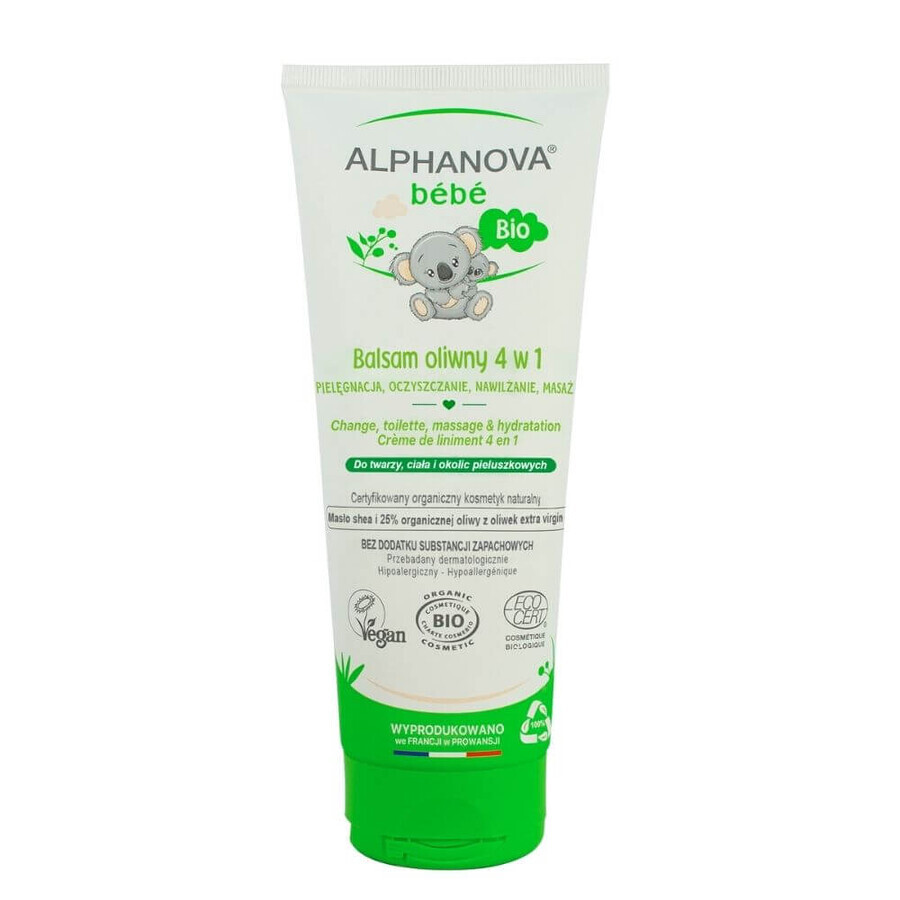 Alphanova Bebe, BIO Liniment, 4-in-1 hydraterende en reinigende crème, 200 ml