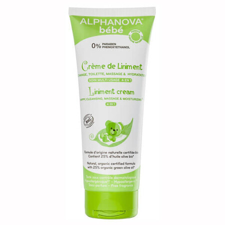 Alphanova Bebe, BIO Liniment, 4-in-1 hydraterende en reinigende crème, 200 ml