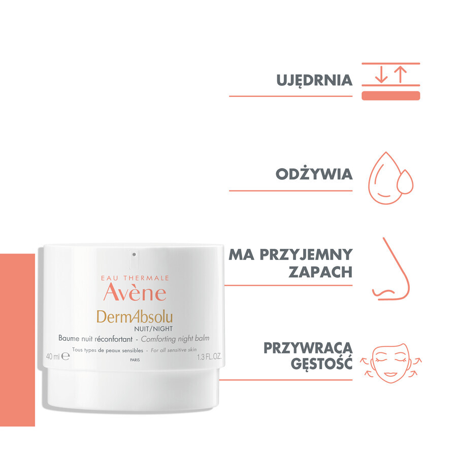 Avène DermAbsolu, crème confort, crème de nuit, peaux sensibles et matures, 40 ml