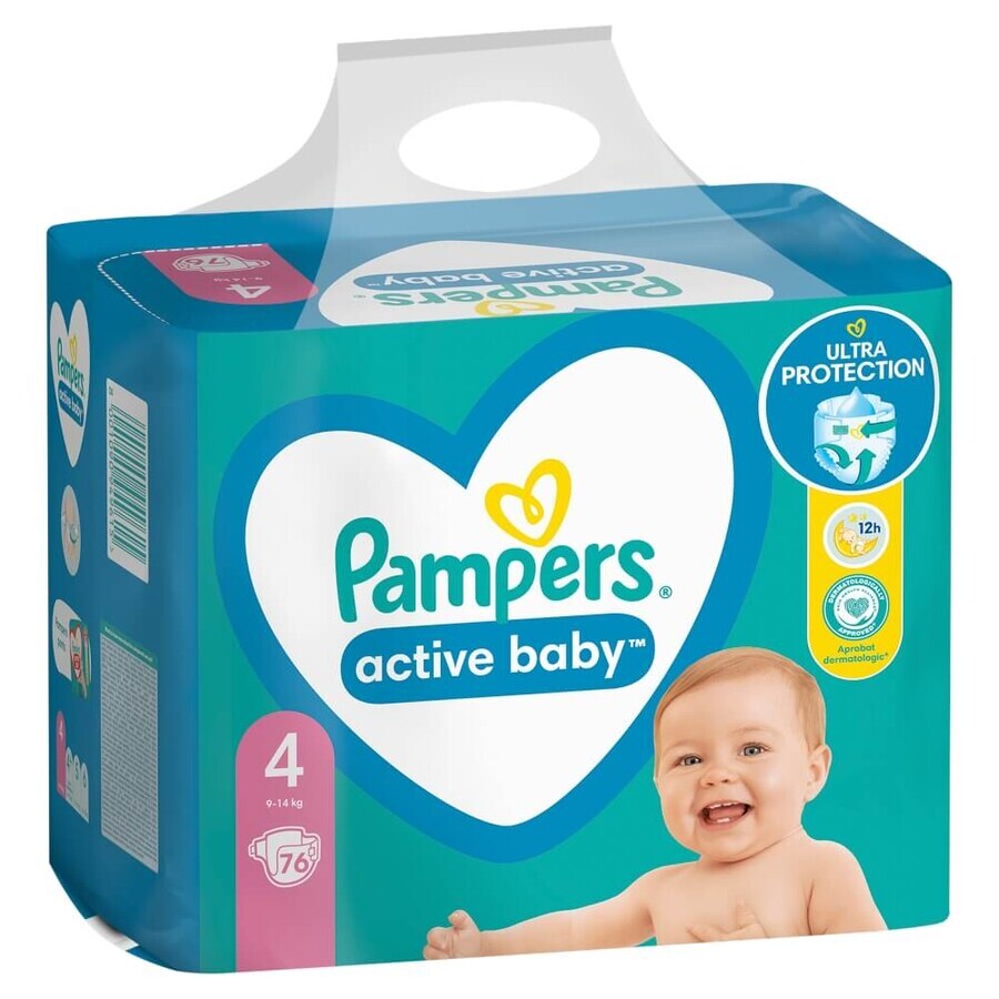 Pampers Active Baby, diapers, size 4, 9-14 kg, 74 pcs