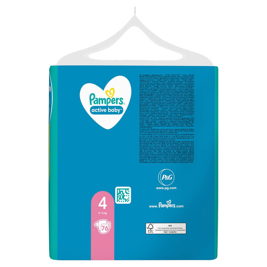 Pampers Active Baby, diapers, size 4, 9-14 kg, 74 pcs