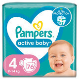 Pampers Active Baby, scutece, mărimea 4, 9-14 kg, 74 buc