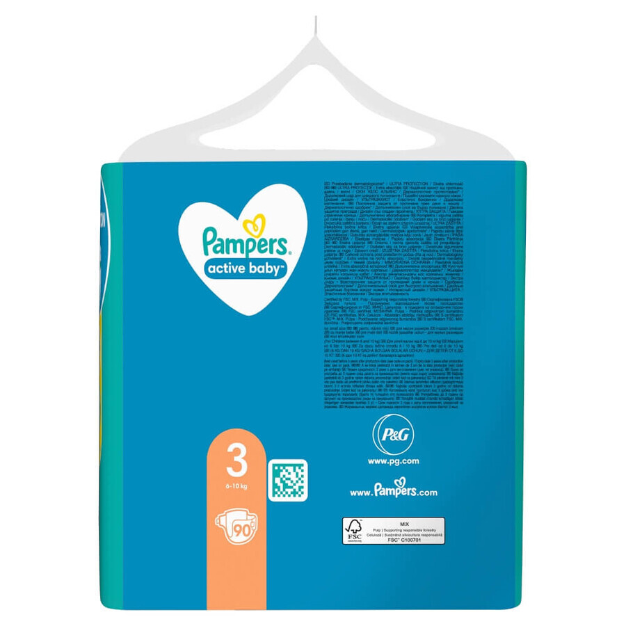 Pampers Active Baby, scutece, mărimea 3, 6-10 kg, 90 buc