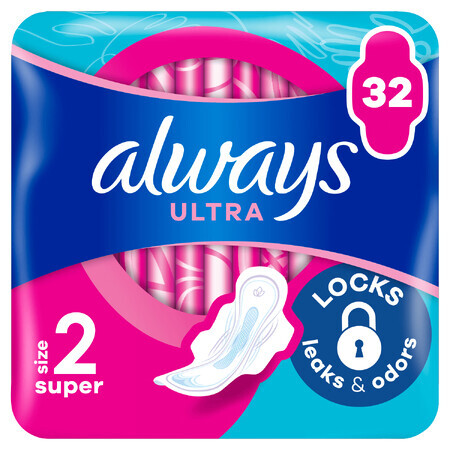 Always Ultra, maandverband met vleugels, maat 2, Super, 32 stuks