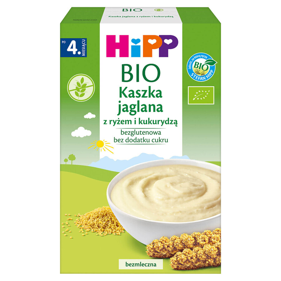 HiPP Bio porridge de millet avec du riz et du maïs, sans produits laitiers, sans gluten, sans sucre ajouté, après 4 mois, 200 g