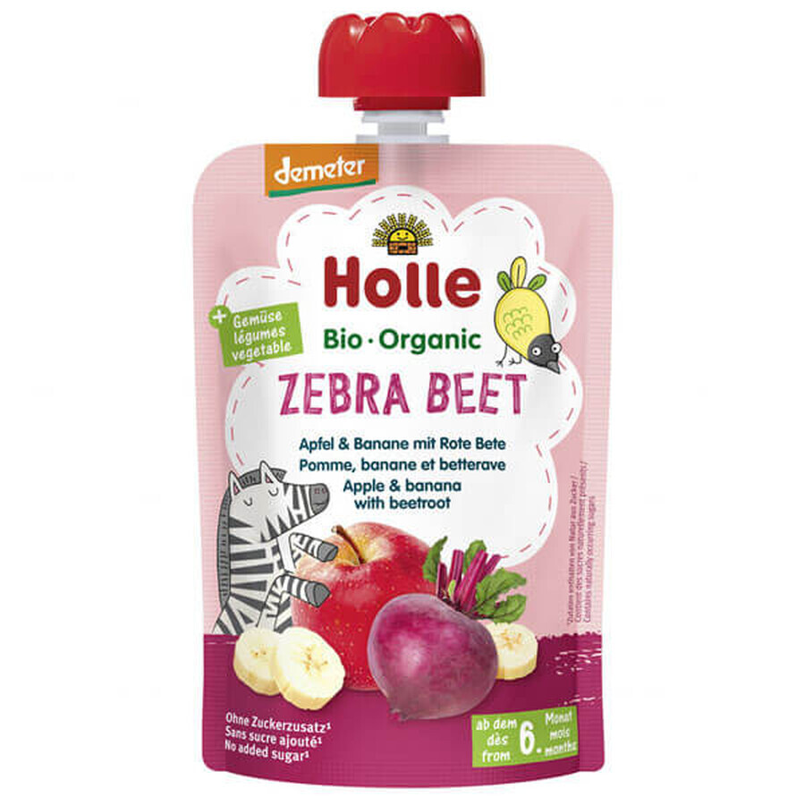 Holle, Fruitmousse in een tube, Zebrabiet, appel, banaan en rode biet, na 6 maanden, 100 g