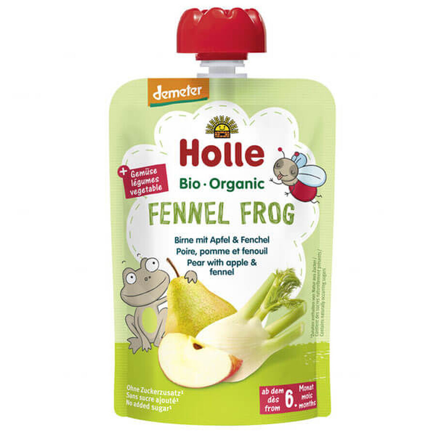 Holle, Mousse de fruits en tube, Grenouille Fenouil, poire, pomme, fenouil BIO, dès 6 mois, 100 g