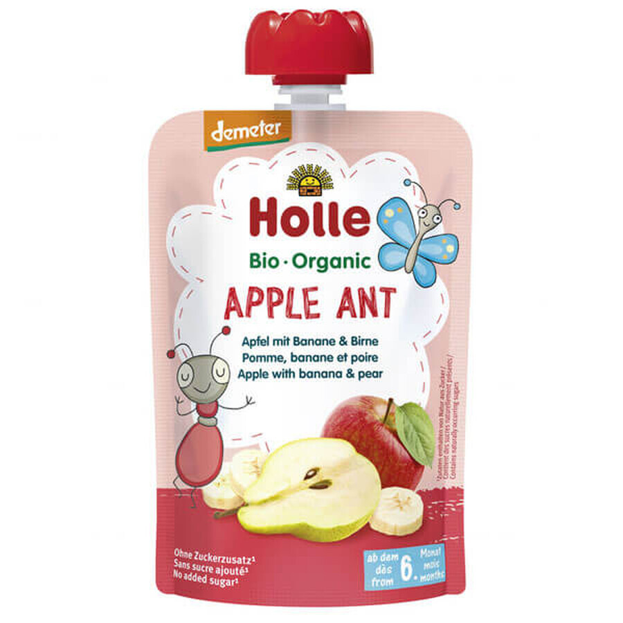 Holle, Fruitmousse in een tube Appelmier, appel, banaan, peer BIO, na 6 maanden, 100 g