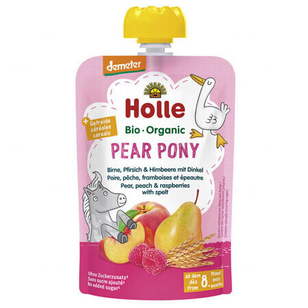 Holle, fruit mousse in a tube, Pear Pony, pears, peaches and raspberries, after 8 months, 100 g