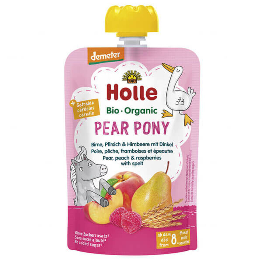 Holle, fruit mousse in a tube, Pear Pony, pears, peaches and raspberries, after 8 months, 100 g