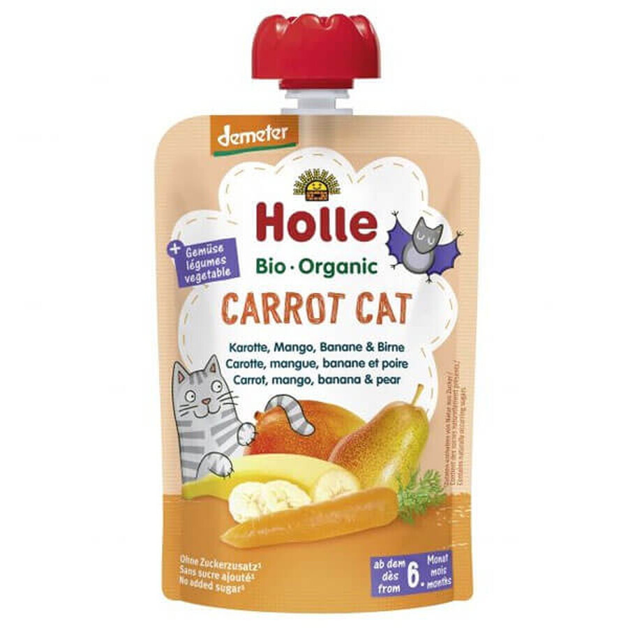 Holle, Fruit Mousse in a Tube, Carrot Cat, Carrot, Mango, Banana and Pear, After 6 Months, 100g