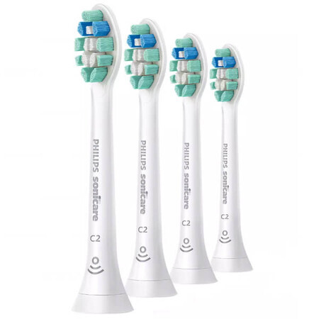 Philips, vervangende opzetborstels voor Sonicare C2 Optimal Plaque Defence sonische tandenborstel, HX9024/10, wit, 4 stuks