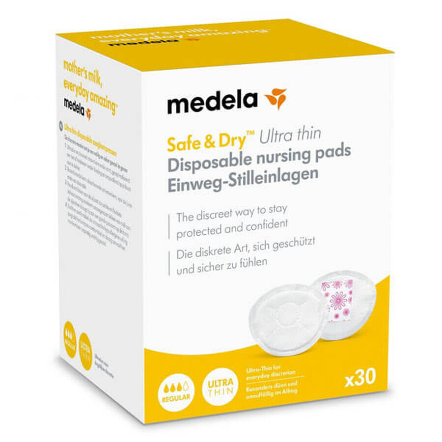 Medela, wegwerpborstkompressen, superdun, Safe &amp; Dry, 30 stuks