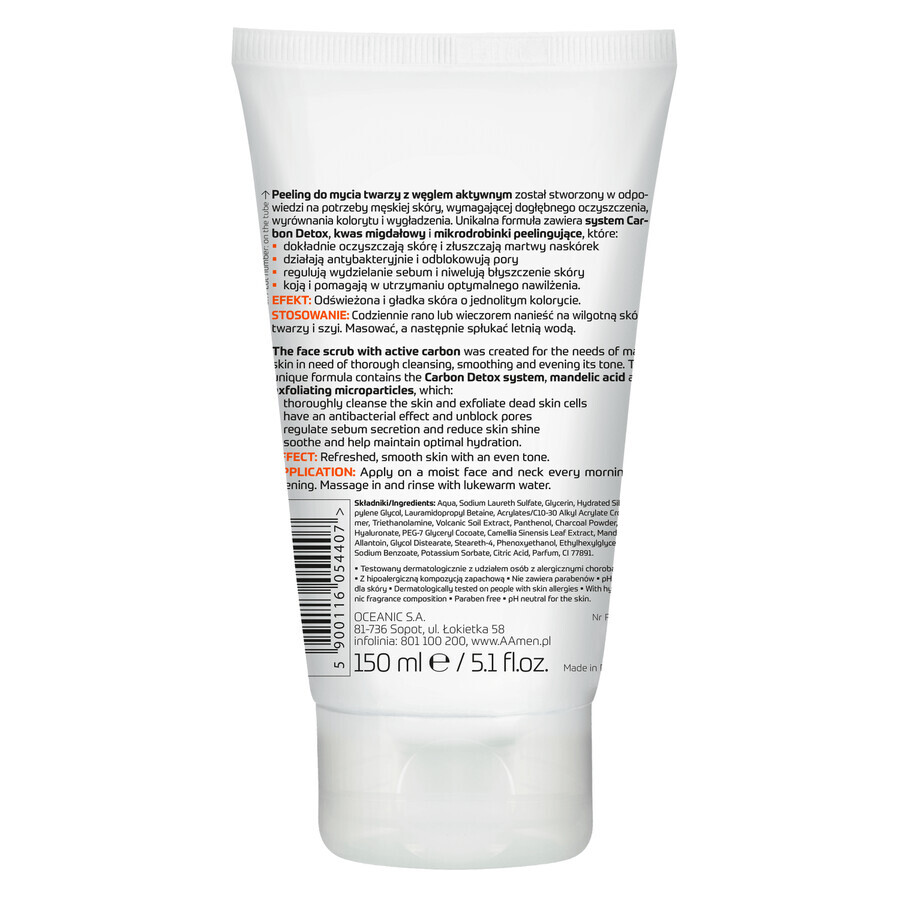 AA Men Carbon Care, exfoliante limpiador facial con carbón, 150 ml