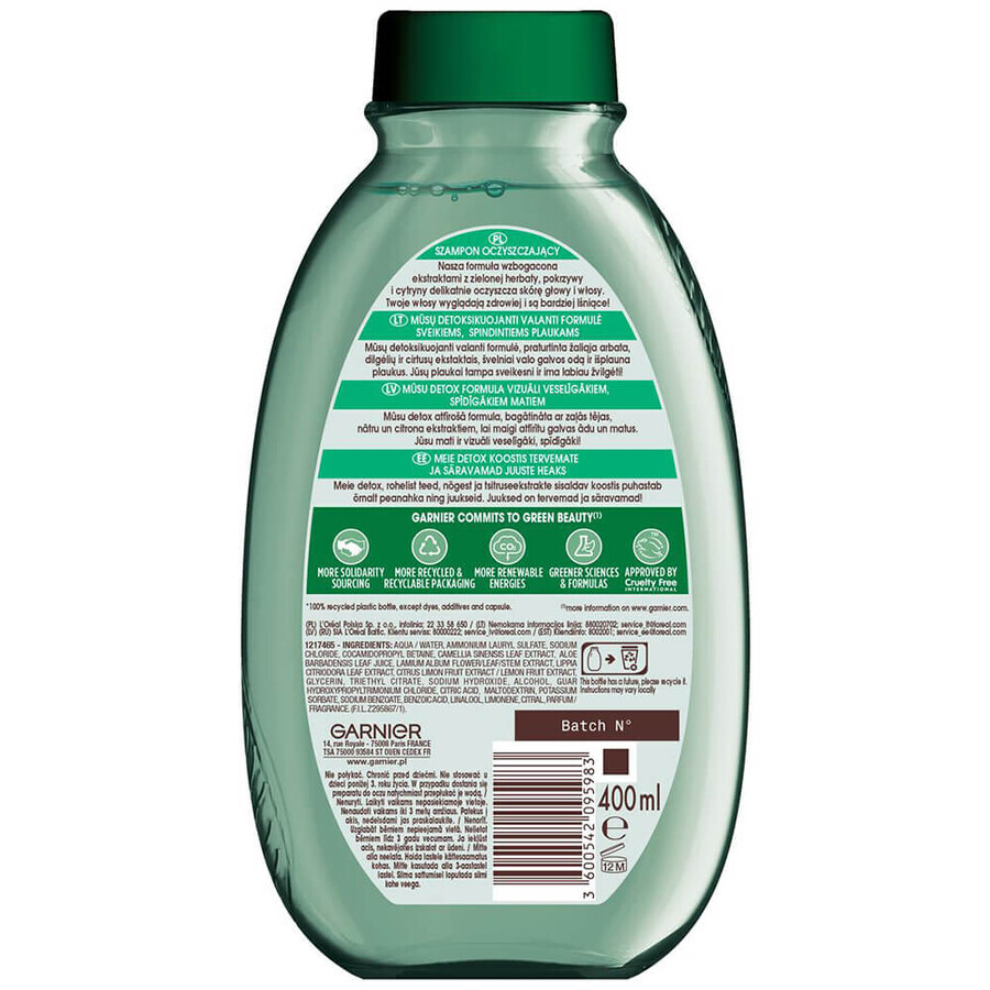 Garnier Botanic Therapy, verfrissende shampoo voor normaal haar met neiging tot vet, groene thee, 400 ml