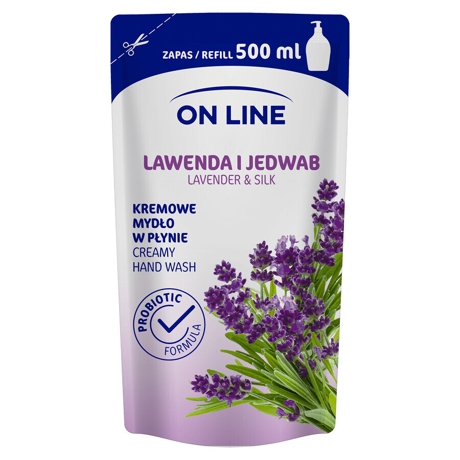 On Line, sapone liquido in crema, Lavanda e Seta, scorta, 500 ml