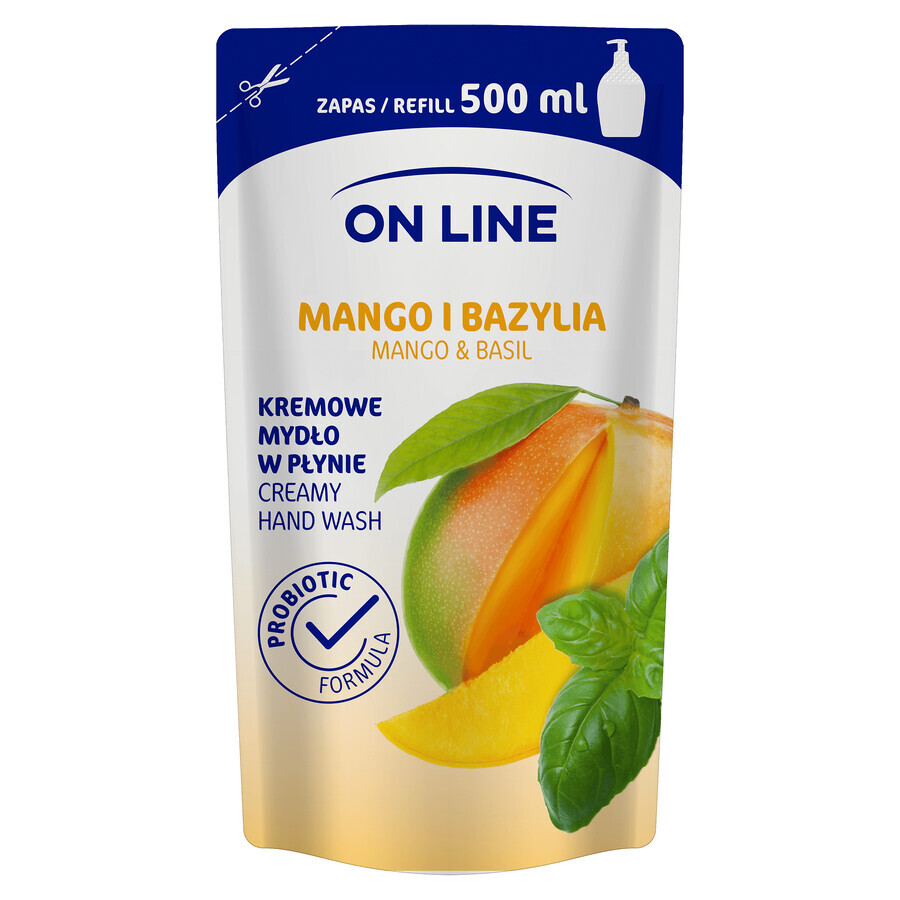 On Line, vloeibare crèmezeep, Mango en Basilicum, bouillon, 500 ml