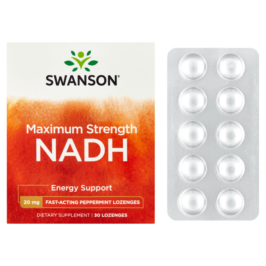 Swanson Maxiumum Strength NADH, Mint Flavor, 30 Tablets