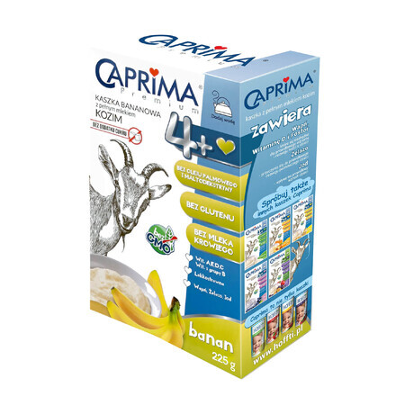 Caprima Premium pap van maïs en rijst met volle geitenmelk, banaan, glutenvrij, na 4 maanden, 225 g