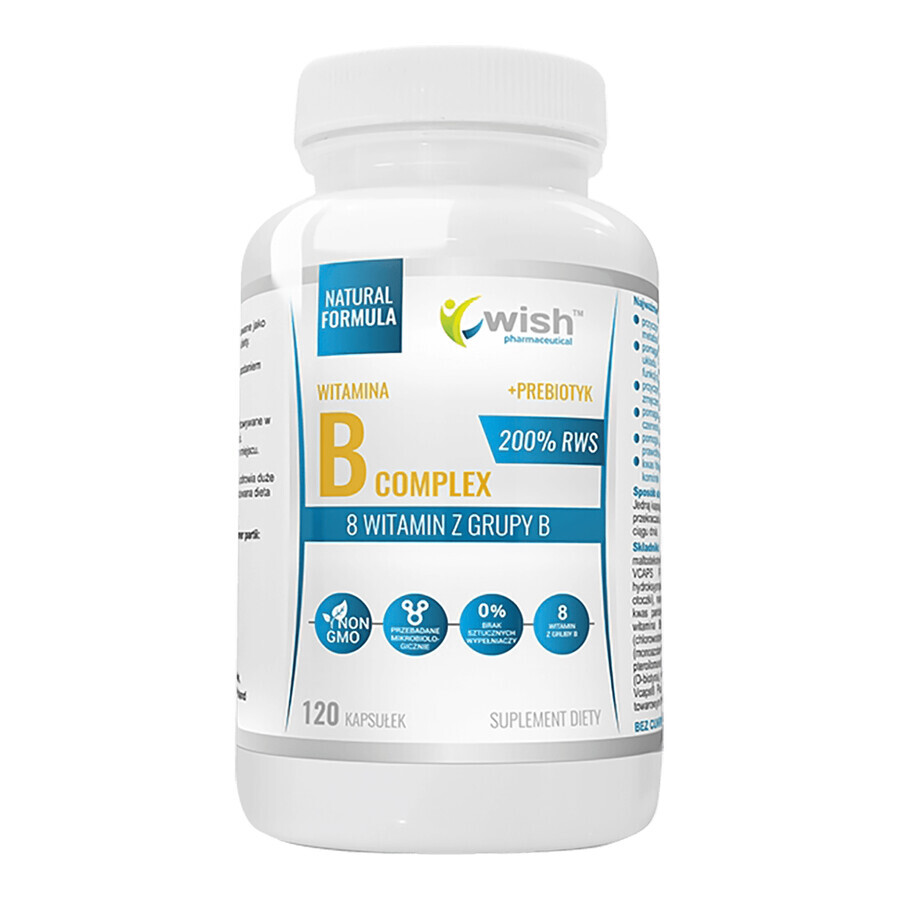 Wish Vitamine B-complex, 8 B-vitaminen + prebioticum, 120 capsules