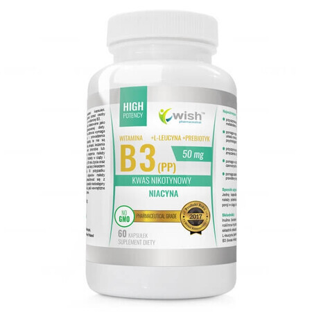 Wish, Vitamina B3 50 mg + L-leucină + prebiotic, 60 capsule