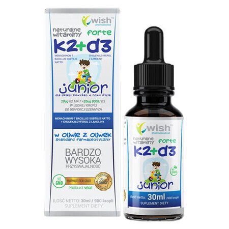 Wish Natural Vitaminen K2 + D3 Forte Junior, druppels, 30 ml