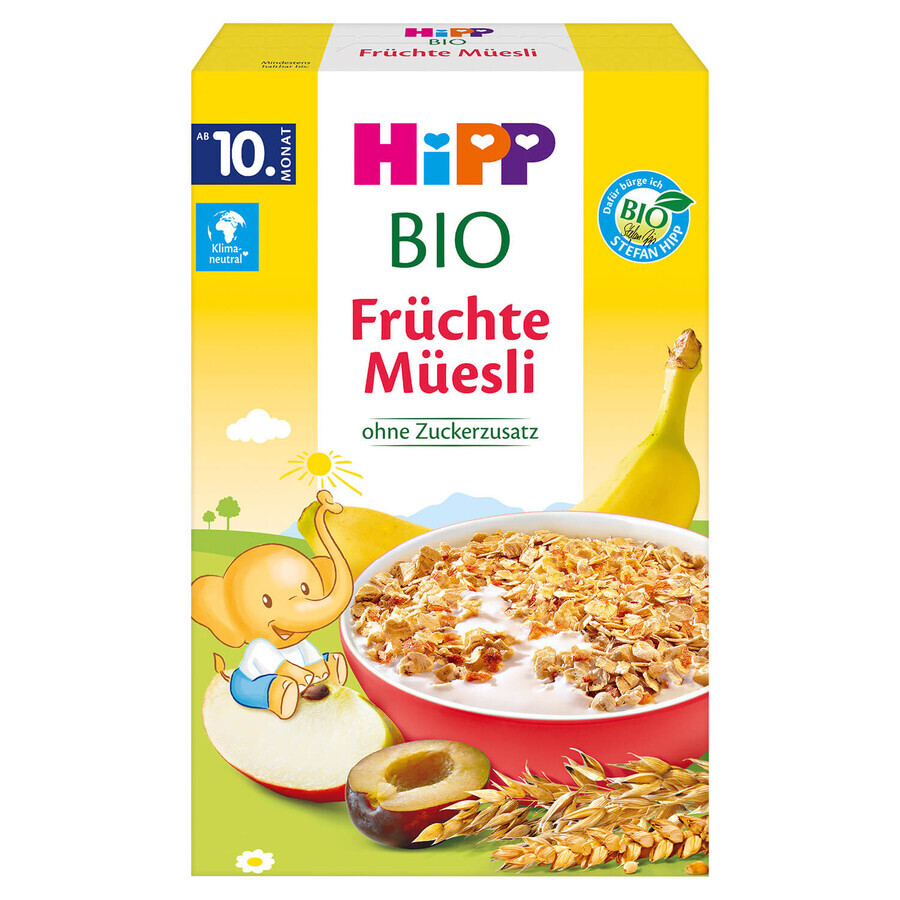 HiPP Muesli Bio, bananas, apples and plums, no added sugar, from 10 months, 200 g