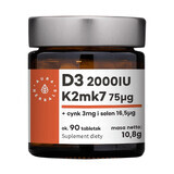 Aura Herbals D3 2000 IU K2MK7 75 µg + zinc + sélénium, 90 comprimés