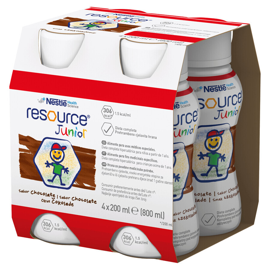 Resource Junior, nutritional preparation over 1 year, chocolate flavor, 4 x 200 ml