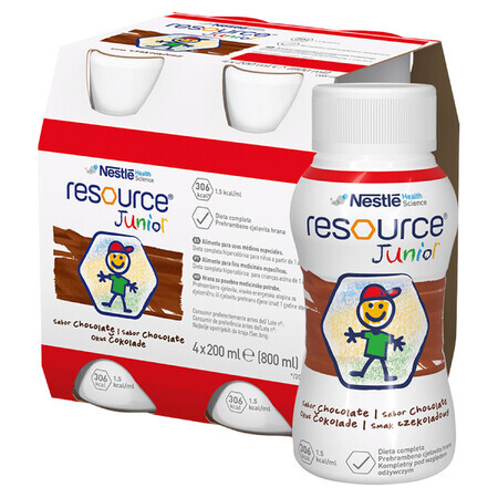 Resource Junior, nutritional preparation over 1 year, chocolate flavor, 4 x 200 ml