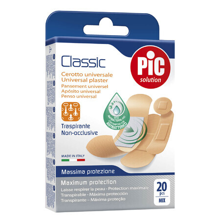 Pic Solution Classic, plaster dressing, antibacterial, Mix, 20 pieces