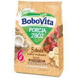 BoboVita Porcja Zbóż porridge 3 cereals, raspberries, strawberries, bananas, milk, no added sugar, after 6 months, 210 g