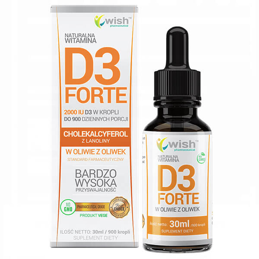 Wish, Vitamina D3 Forte 2000 UI, colecalciferol cu lanolină, picături, 30 ml