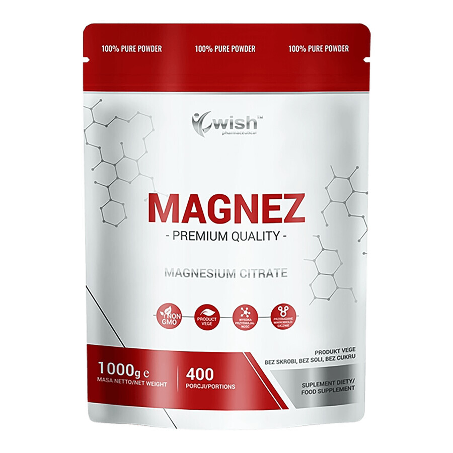 Wish Magnesium, citrate de magnésium, 1000 g