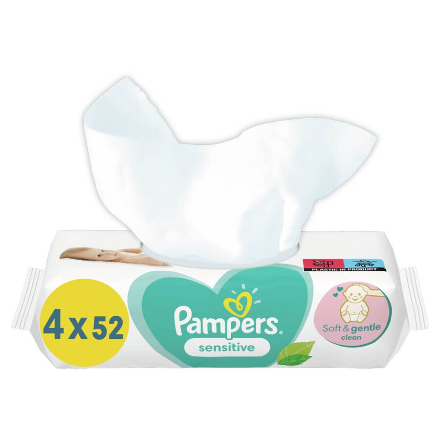 Pampers Sensitive, vochtige doekjes, 4 x 52 stuks