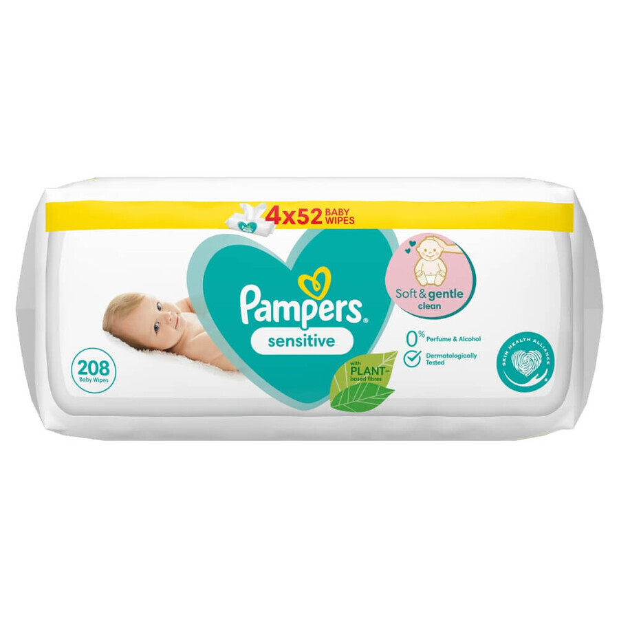 Pampers Sensitive, vochtige doekjes, 4 x 52 stuks