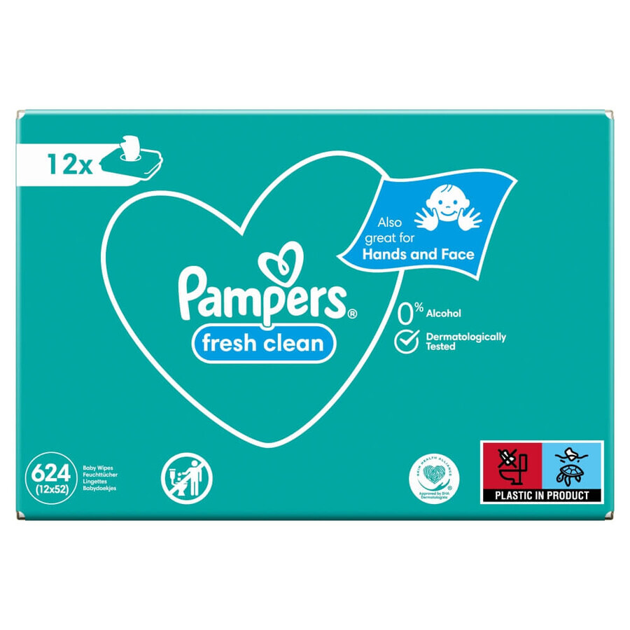 Pampers Fresh Clean, vochtige doekjes, 12 x 52 st.