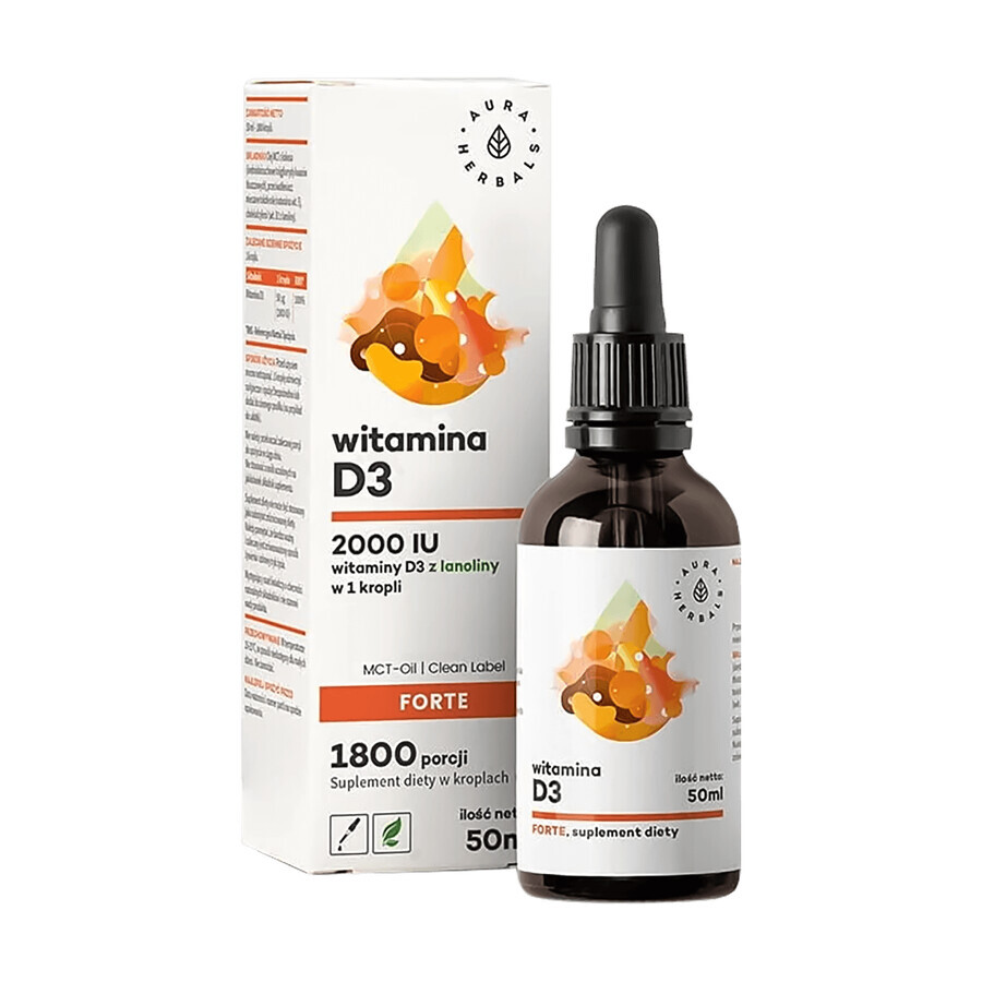 Aura Herbals, Vitamine D3 Forte 2000 IU, druppels, 50 ml